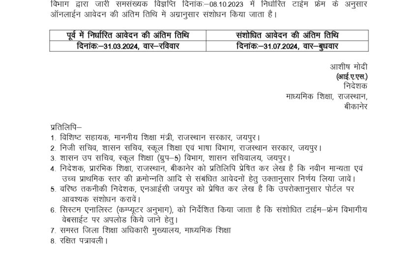  निजी स्कूलों की मान्यता और क्रमोन्नति के आवेदन की तिथि बढाई