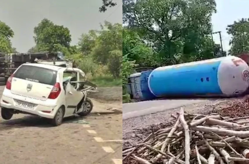 अमेठी में कार से टकराने के बाद LPG टैंकर पलटा, दारोगा की मौत-सिपाही घायल