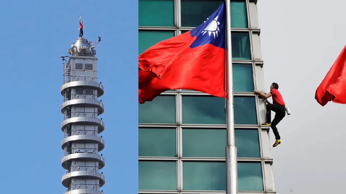 ताइवान की सबसे ऊंची इमारत पर 90 मिनट की जोखिम भरी चढ़ाई, शिखर पर पहुंचकर दिया विजय का संकेत