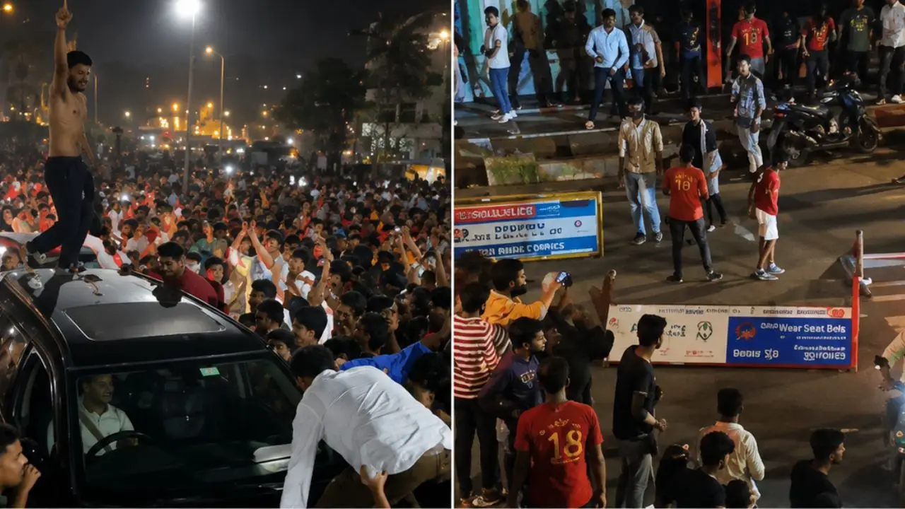 RCB की जीत का जश्न पड़ा भारी: कुरनूल में तोड़फोड़ के आरोप में 18 गिरफ्तार, पुलिस ने निकाला जुलूस